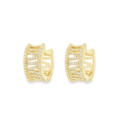 18K Gold Diamond Huggies Earrings - 0.6 inch