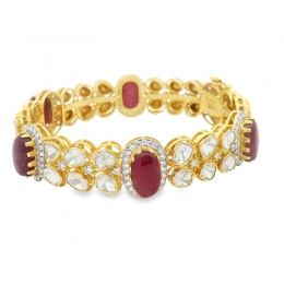 Set of Bangles in uncut Diamonds and Rubies