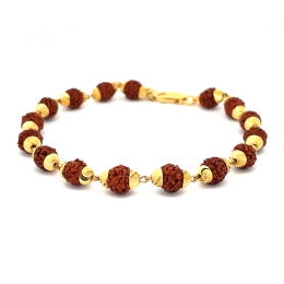 Rudraksh and Gold Bracelet - 8.5 inch