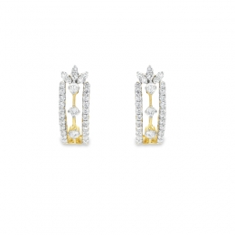 18K Gold Diamond Huggies Earrings - 0.8 inch