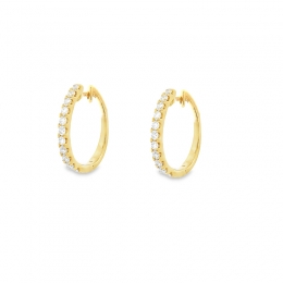 18K Gold Diamond Huggies Earrings - 0.7 inch