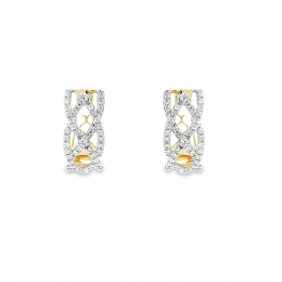 18K Gold Diamond Huggies Earrings - 0.7 inch