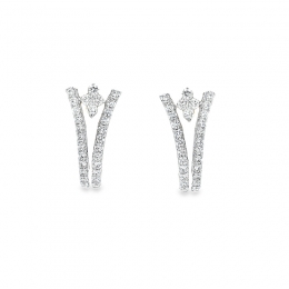 18K Gold Diamond Huggies Earrings - 0.7 inch