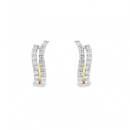 18K Gold Diamond Huggies Earrings - 0.7 inch