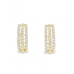 18K Gold Diamond Huggies Earrings - 0.7 inch