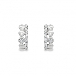 18K White Gold Diamond Huggies Earrings