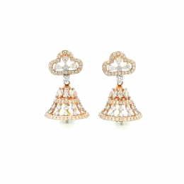 Delicate Gold Diamond Hanging Earrings with pearl drop - 0.90 inch