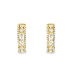 18K Gold Diamond Huggies Earrings - 0.7 inch