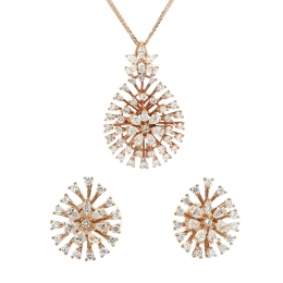 Gold Diamond Pendant Earrings Set