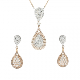 Gold Diamond Pendant Earrings Set