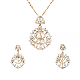 Gold Diamond Pendant Earrings Set