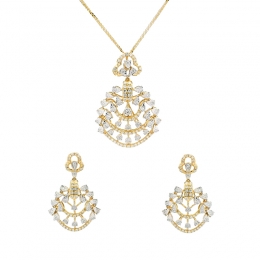 Gold Diamond Pendant Earrings Set