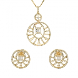 Gold Diamond Pendant Earrings Set