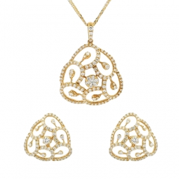 Gold Diamond Pendant Earrings Set