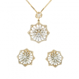 Gold Diamond Pendant Earrings Set