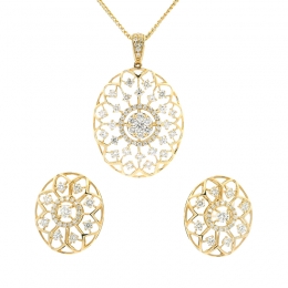 Gold Diamond Pendant Earrings Set