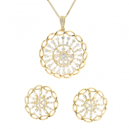 Gold Diamond Pendant Earrings Set