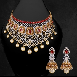 Ruby Diamond Necklace Set in 18K Gold