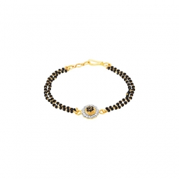 Black beads Bracelet with Gold Charm center - 6 inch