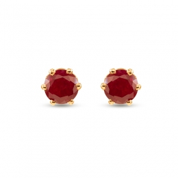 Classic round Gold Ear Studs in deep red