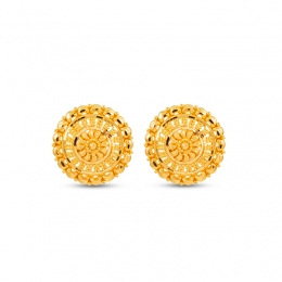 Floral Round 22K Gold Stud Earrings