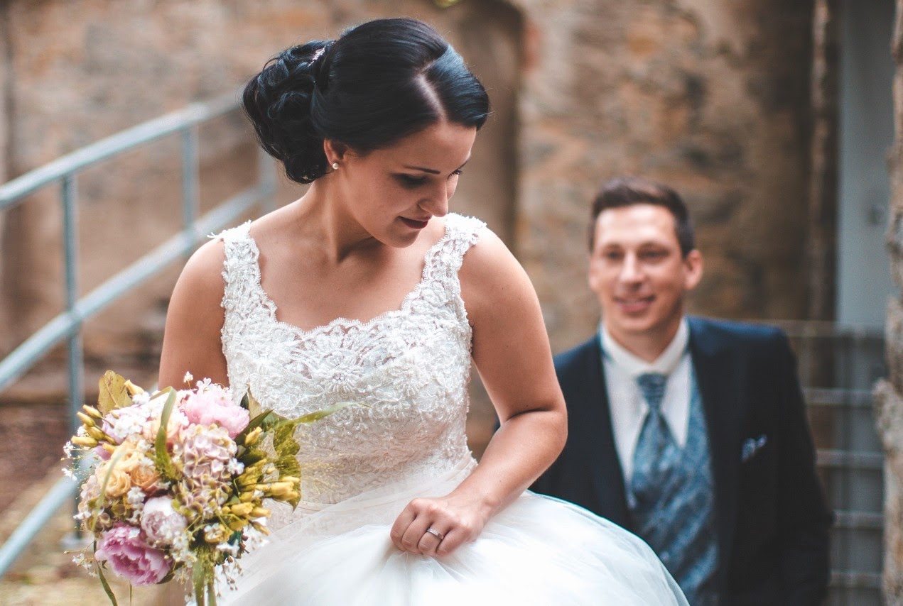 Premium Photo | Wedding ceremony, wedding day, man and woman, white dress,  blue suit, wedding ring