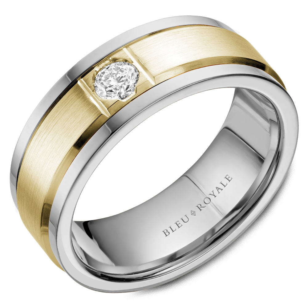 Men's White &Yellow Gold Diamond Wedding Band