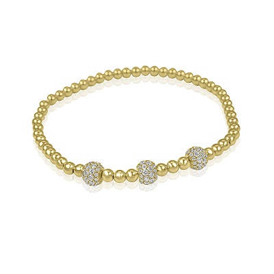 18K Yellow Gold beads Bracelet with Diamonds