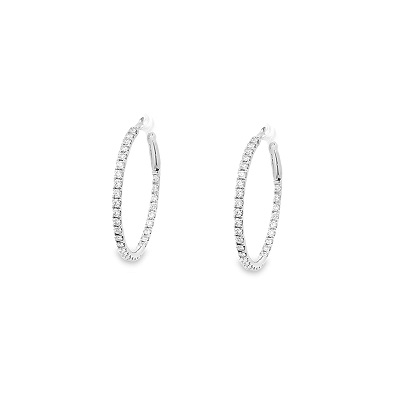 18K White Gold Diamond Hoop Earrings