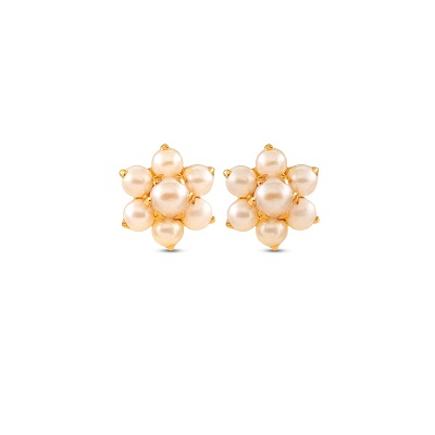 Floral Ear Studs in 22K Gold with Pearls