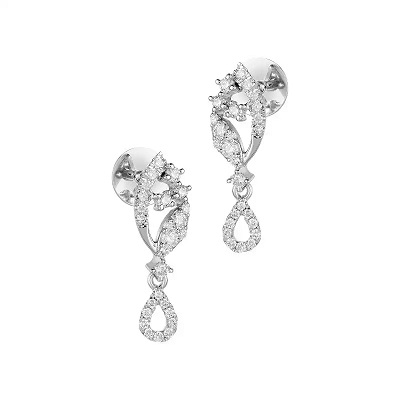 18K White Gold Diamond Deco Drop Earrings