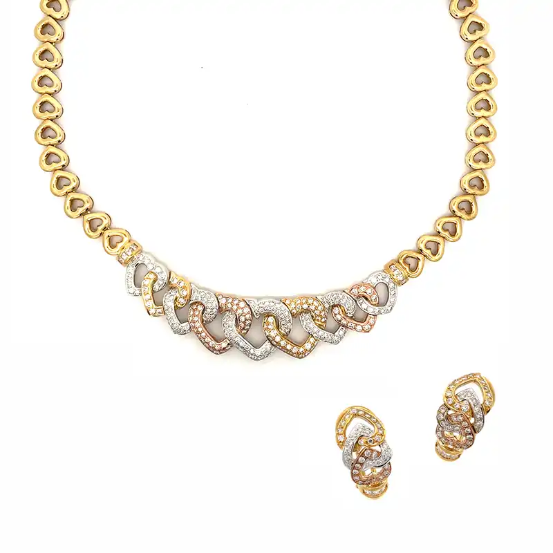 Heart-shaped Diamond Necklace Set in Tricolor 18K Gold