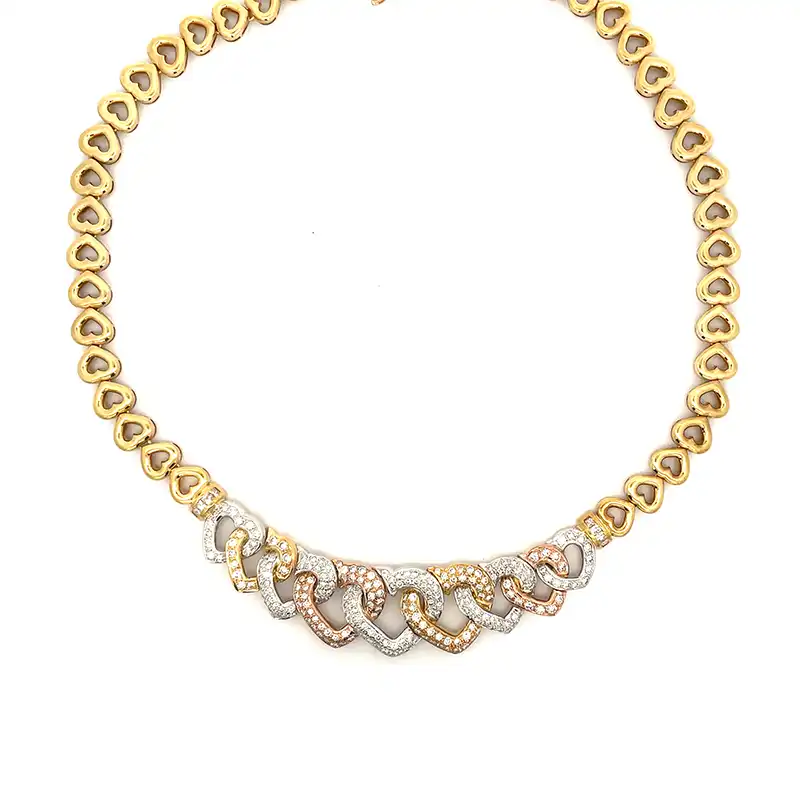 Heart-shaped Diamond Necklace Set in Tricolor 18K Gold