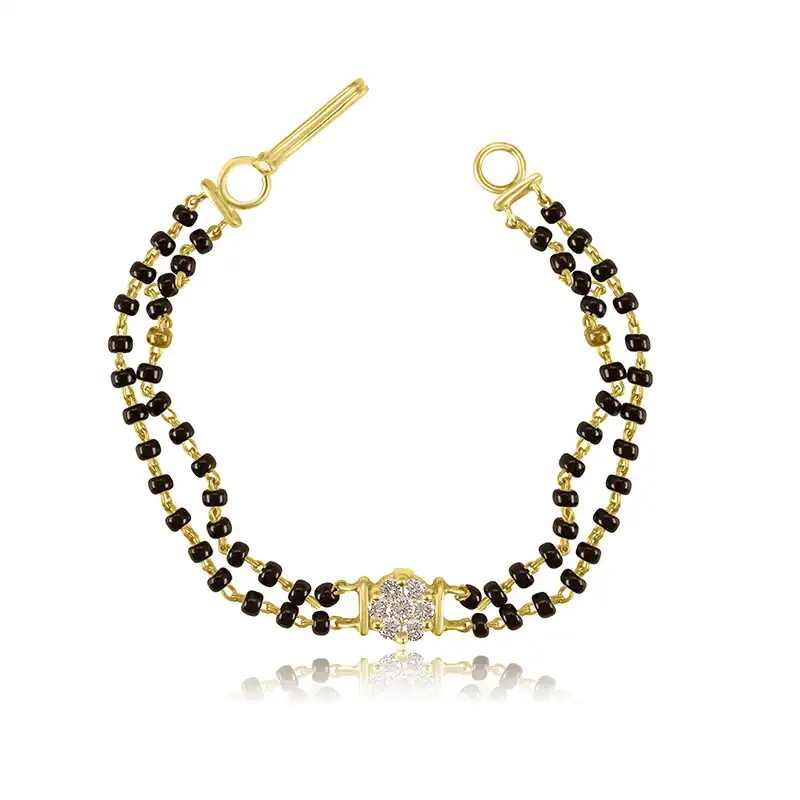 18K Gold Diamond Bracelet with black beads