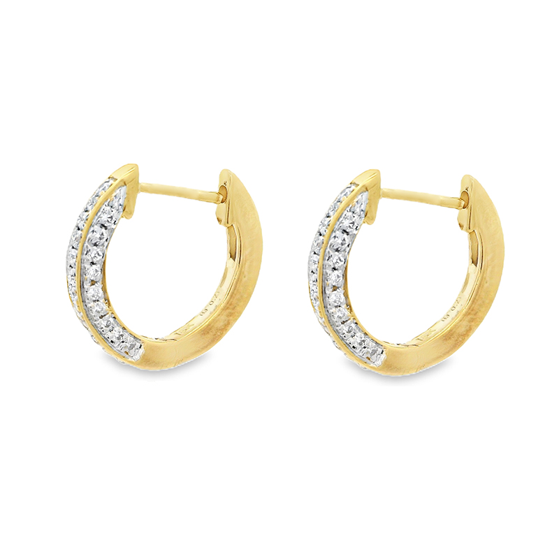 18K Yellow  Gold Diamond Huggies Earrings