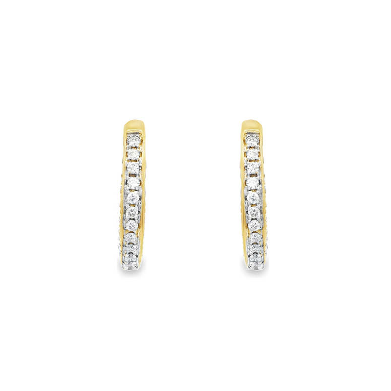 18K Yellow  Gold Diamond Huggies Earrings