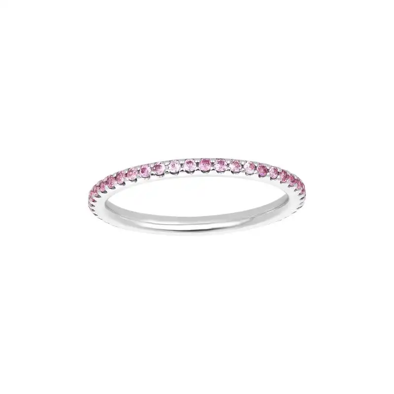 18K White Gold Pink Sappire Ladies Band