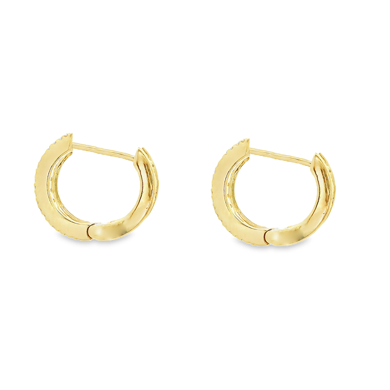 18K Gold Diamond Huggies Earrings - 0.6 inch