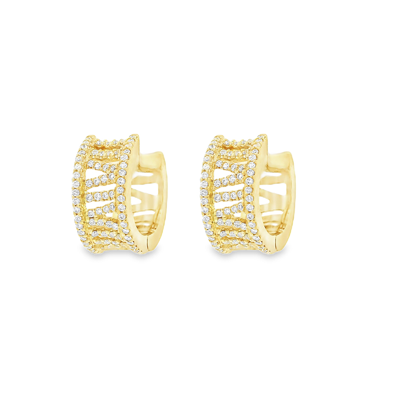 18K Gold Diamond Huggies Earrings - 0.6 inch