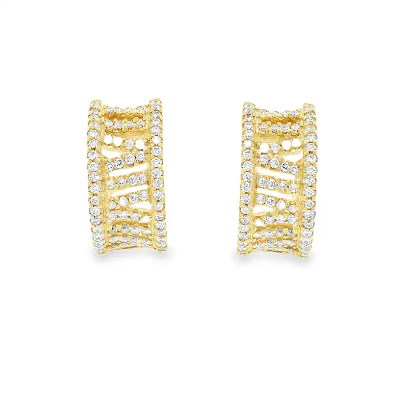 18K Gold Diamond Huggies Earrings - 0.6 inch