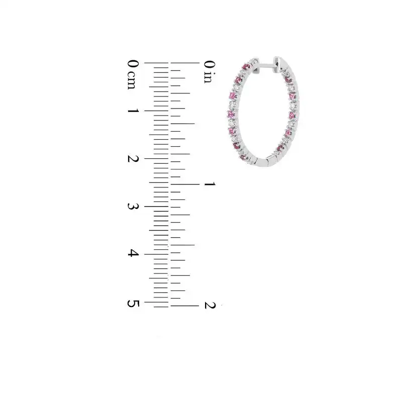 18K White Gold Diamond Hoops Earrings with Tourmaline