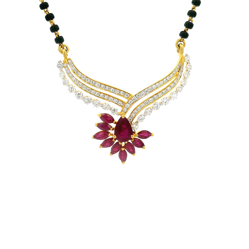 Gold Diamond Mangalsutra with Rubies