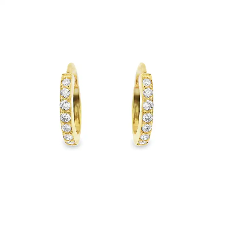 18K Yellow  Gold Diamond Huggies Earrings