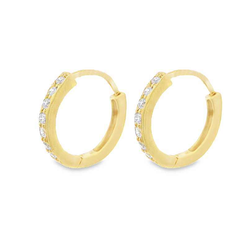 18K Gold Diamond Huggies Earrings - 0.5 inch