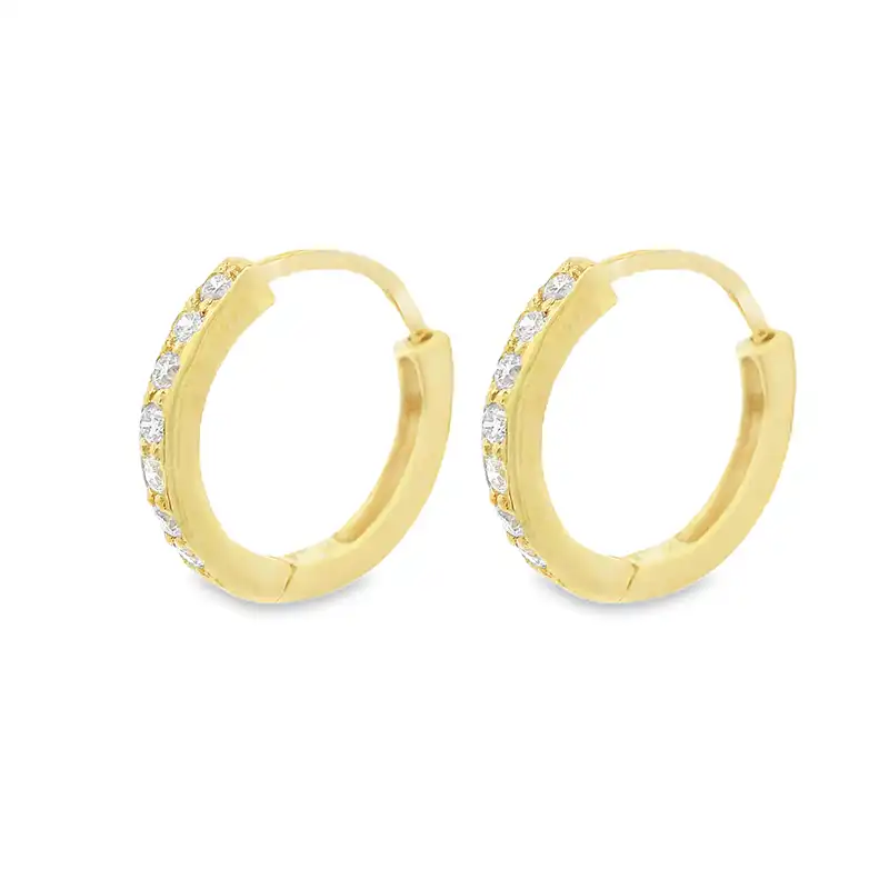 18K Gold Diamond Huggies Earrings - 0.5 inch