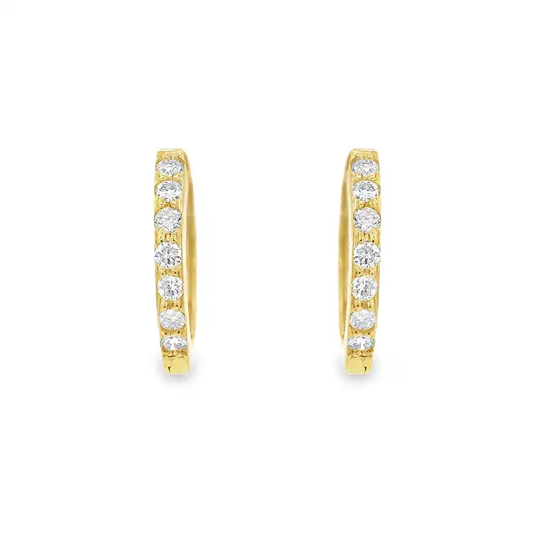 18K Gold Diamond Huggies Earrings - 0.5 inch