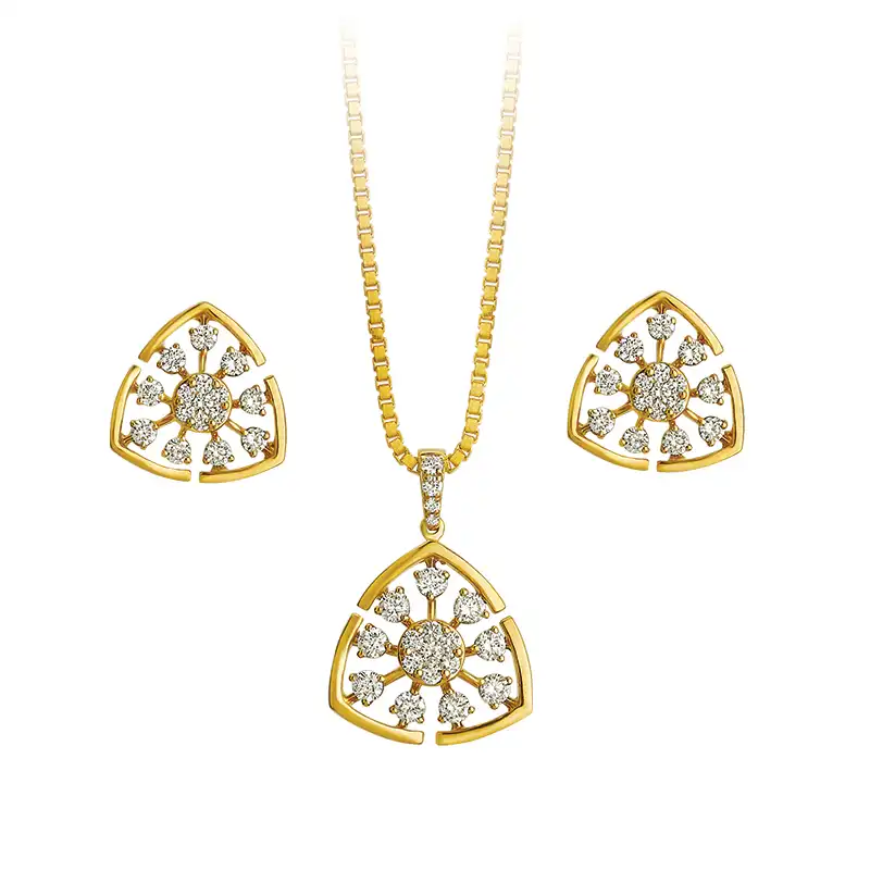 Radiant Gold Diamond Pendant Set