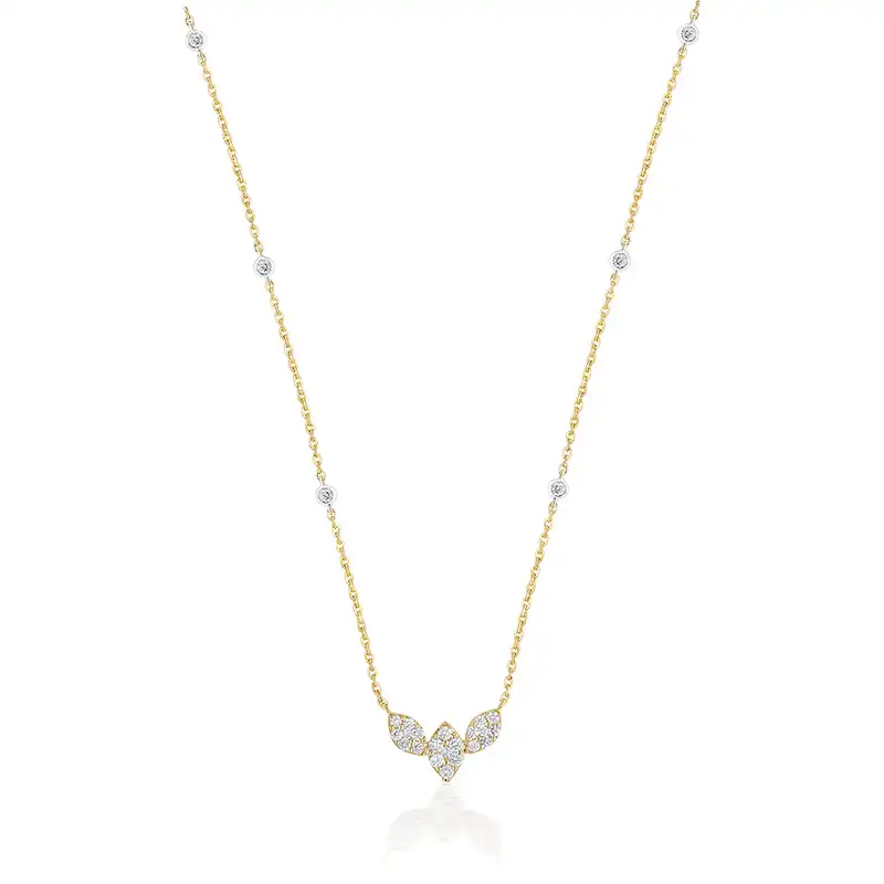 18K Gold Diamond Necklace - Leaf motif