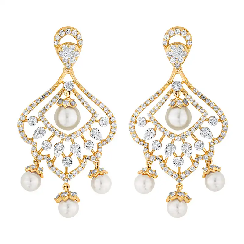 18K Gold Diamond and Pearl Earrings