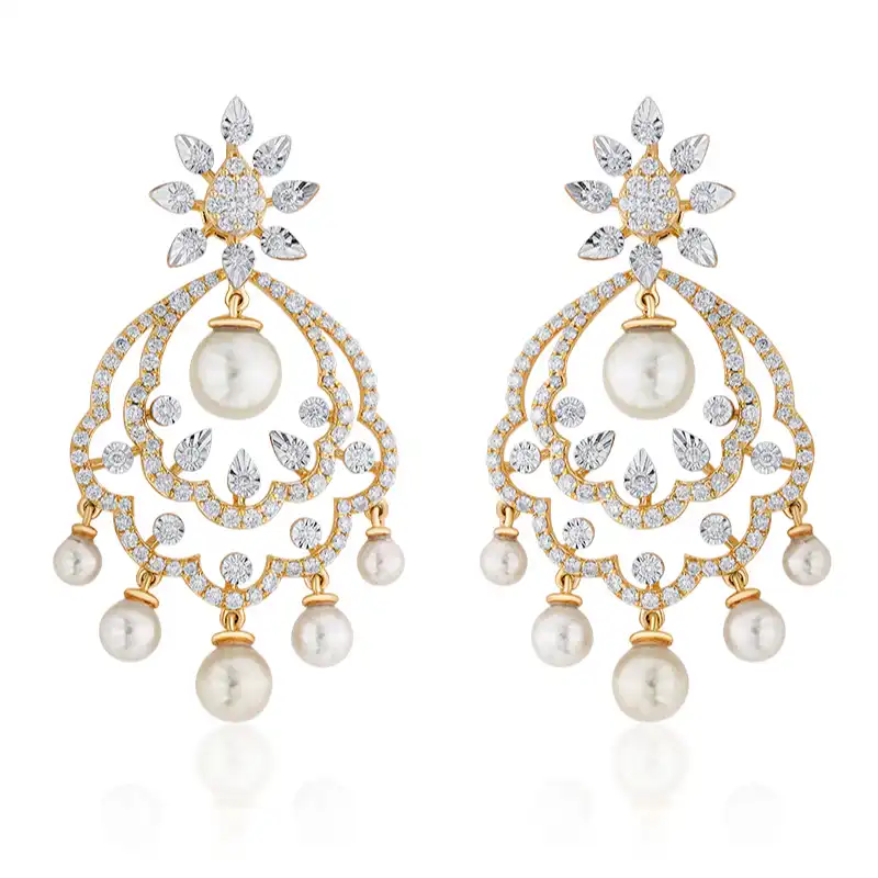 18K Gold Diamond Hanging Earrings